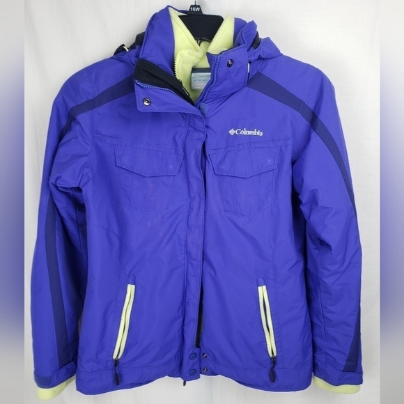 Columbia Jackets & Blazers - Columbia 3 in 1 Purple/Lime Green Interchangeable Coat with Detachable Hood Sz M